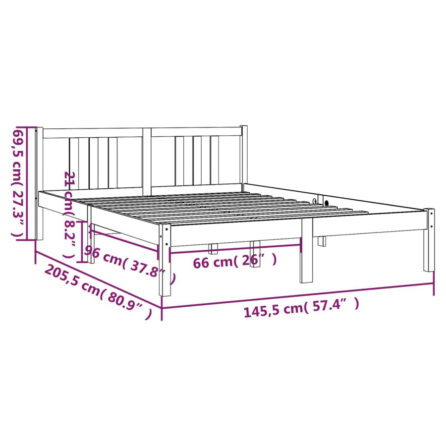 Bedframe Massief Hout Grijs 140X200 Cm