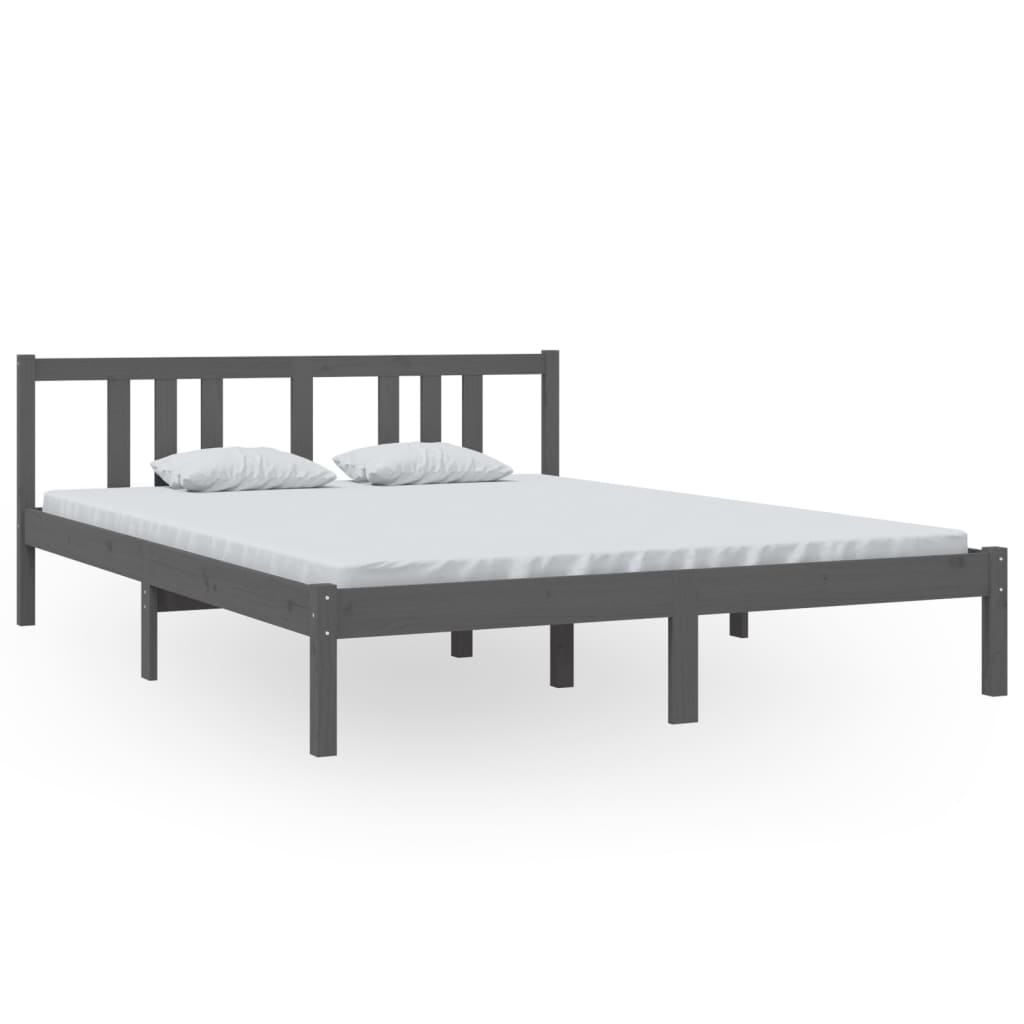 Bedframe Massief Hout Grijs 150X200 Cm 5Ft King Size
