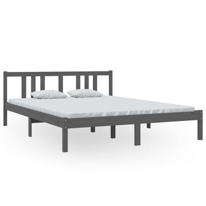 Bedframe Massief Hout Grijs 150X200 Cm 5Ft King Size