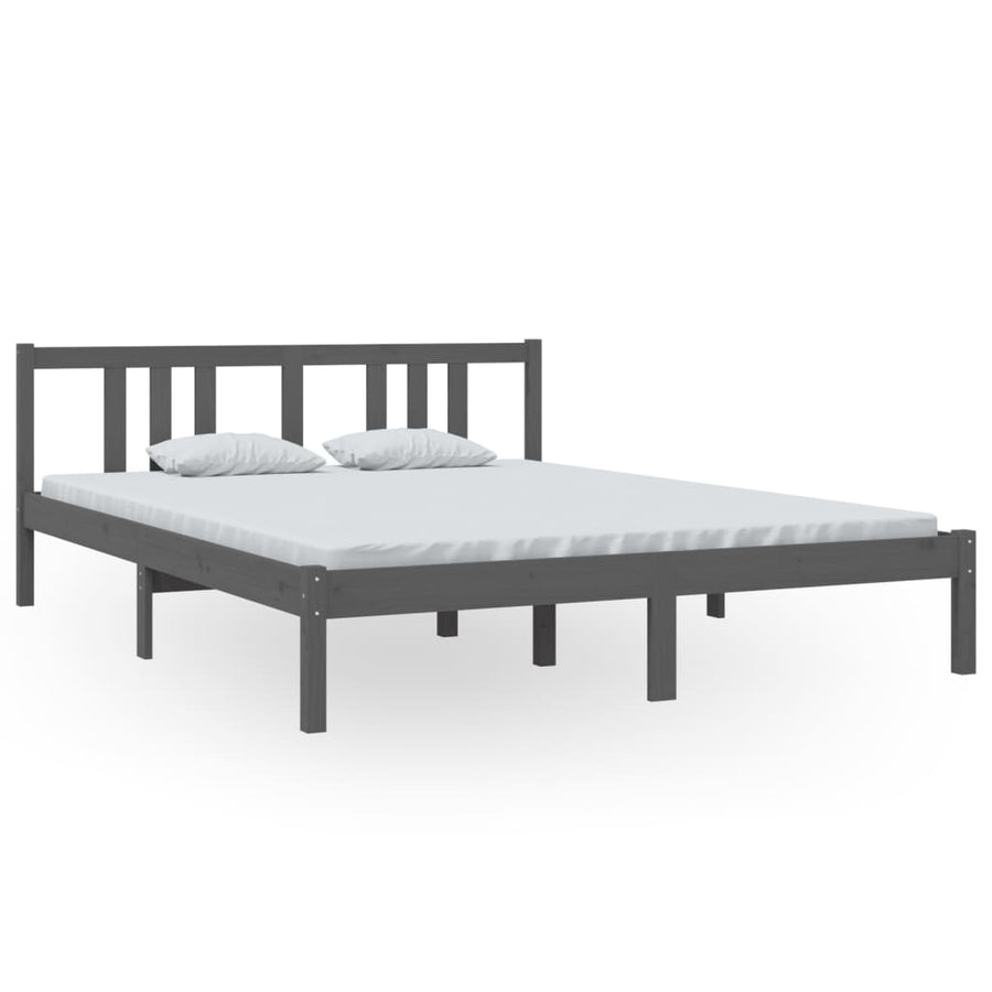Bedframe Massief Hout Grijs 150X200 Cm 5Ft King Size