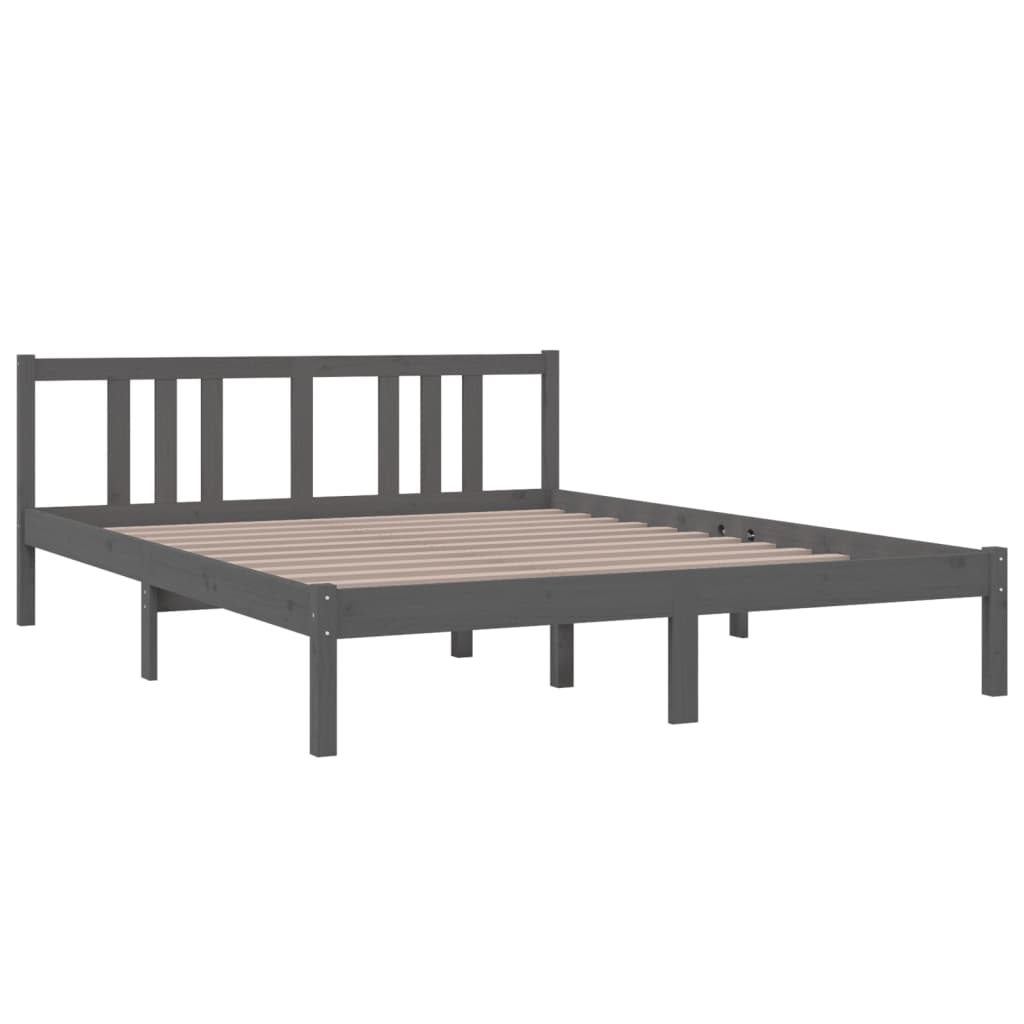 Bedframe Massief Hout Grijs 150X200 Cm 5Ft King Size