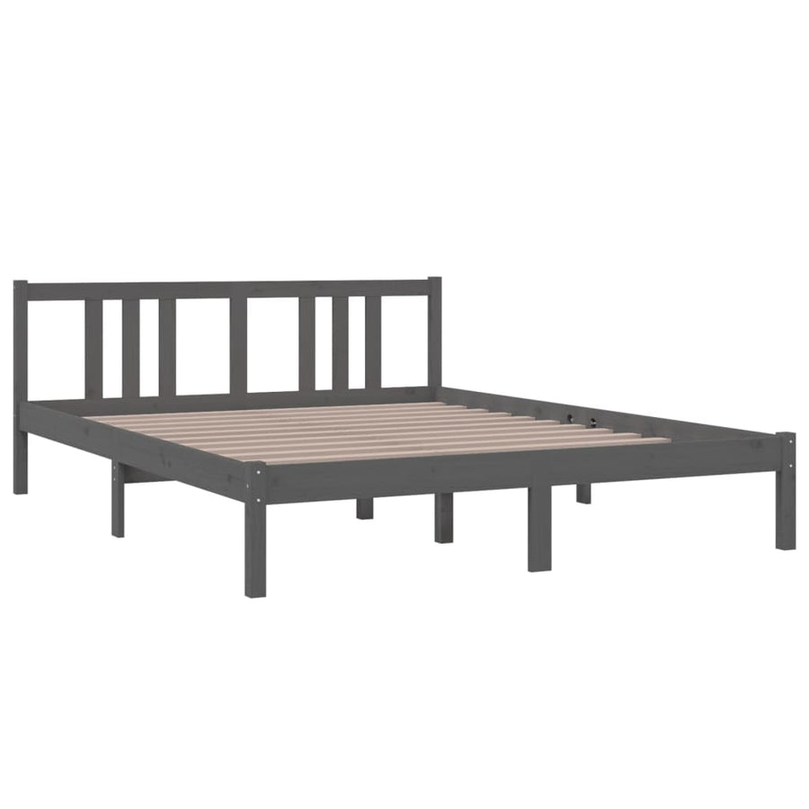 Bedframe Massief Hout Grijs 150X200 Cm 5Ft King Size
