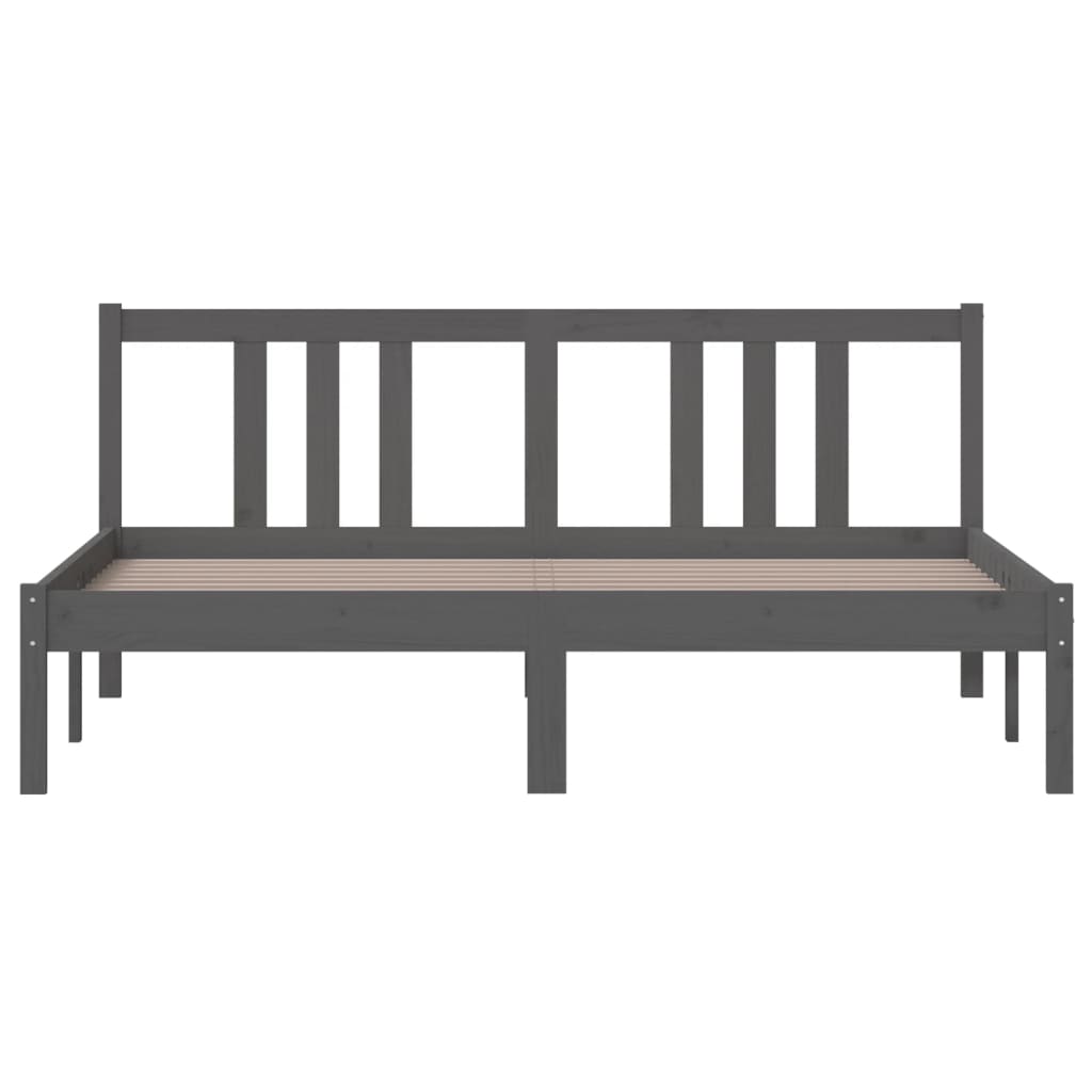 Bedframe Massief Hout Grijs 150X200 Cm 5Ft King Size