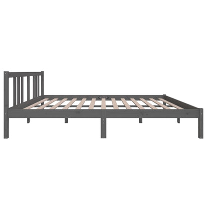 Bedframe Massief Hout Grijs 150X200 Cm 5Ft King Size