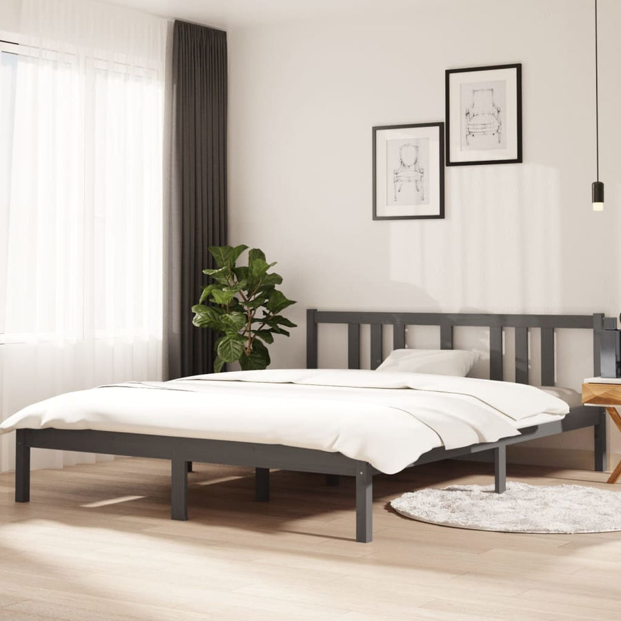 Bedframe Massief Hout Grijs 150X200 Cm 5Ft King Size