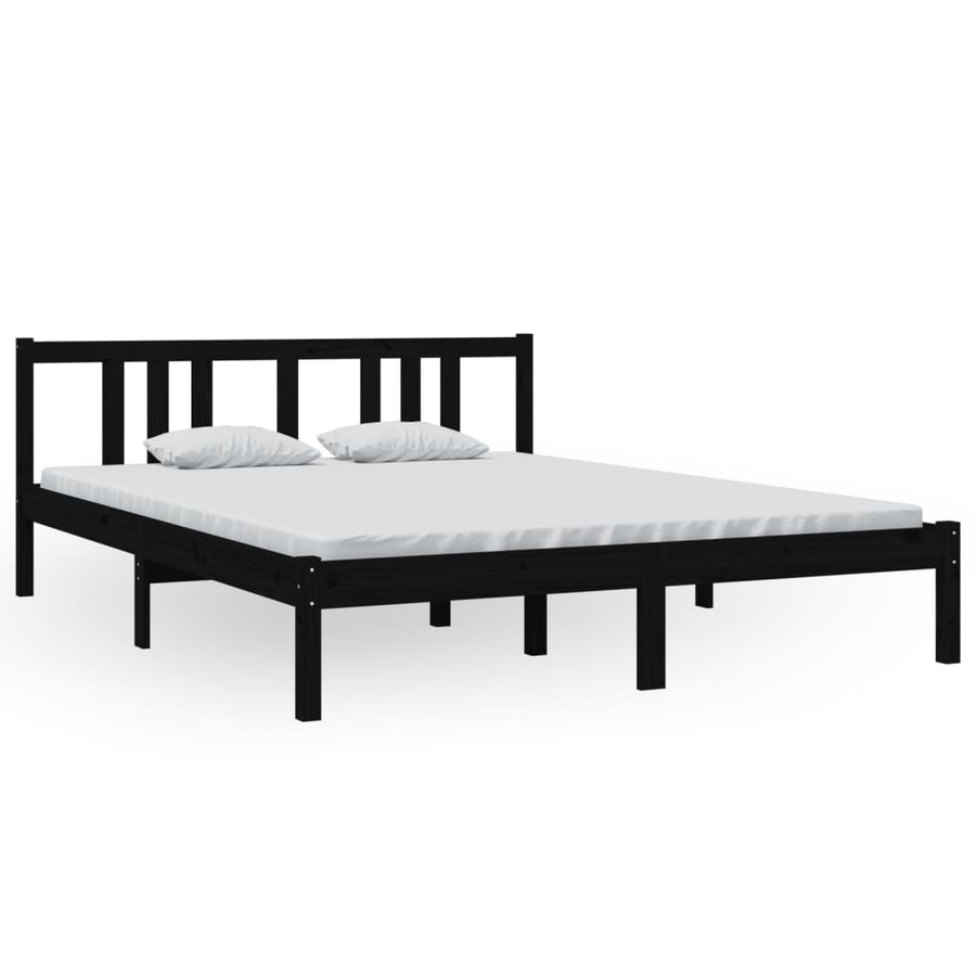 Bedframe Massief Hout Zwart 150X200 Cm 5Ft King Size