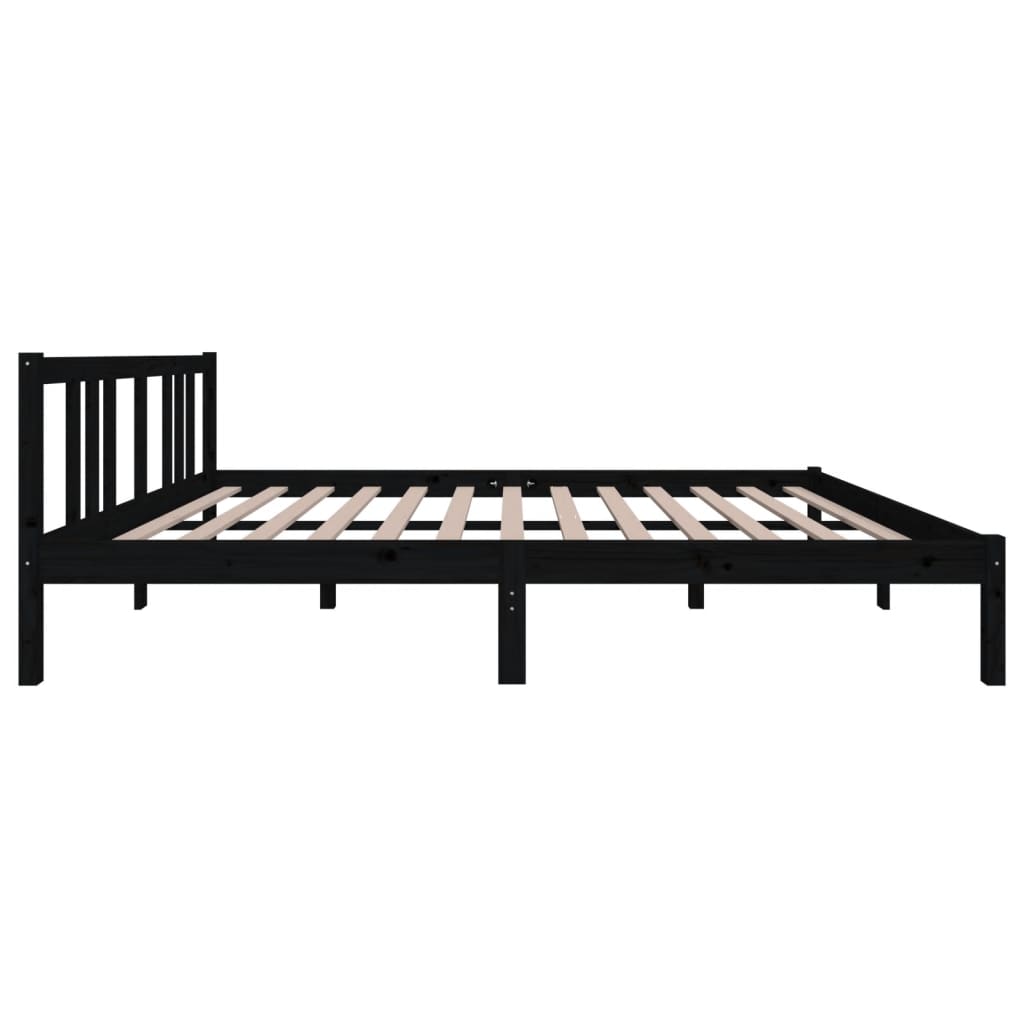 Bedframe Massief Hout Zwart 150X200 Cm 5Ft King Size
