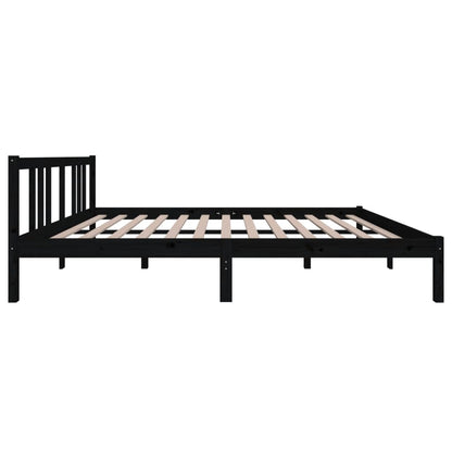 Bedframe Massief Hout Zwart 150X200 Cm 5Ft King Size
