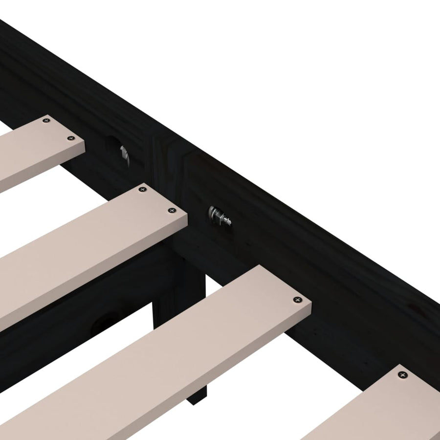 Bedframe Massief Hout Zwart 150X200 Cm 5Ft King Size