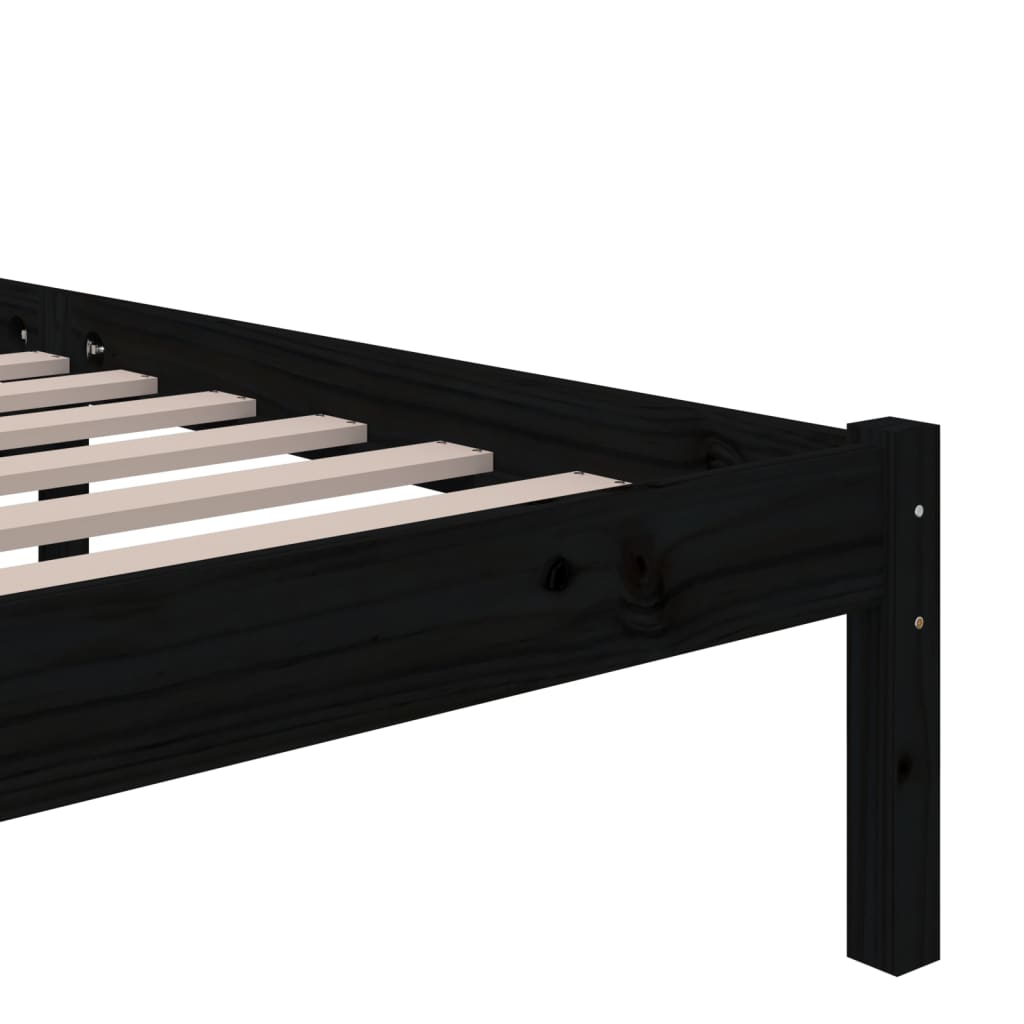 Bedframe Massief Hout Zwart 150X200 Cm 5Ft King Size