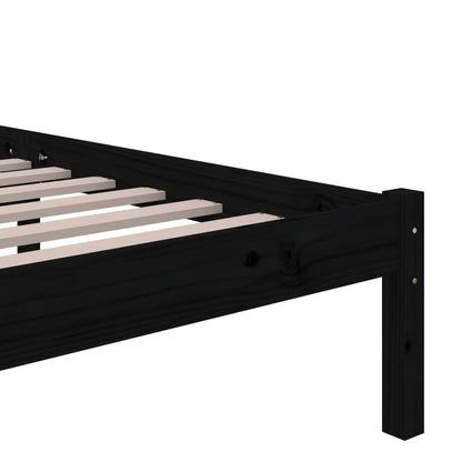 Bedframe Massief Hout Zwart 150X200 Cm 5Ft King Size