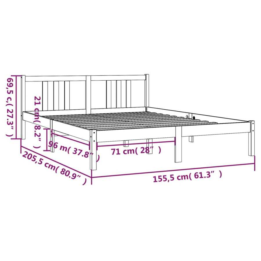 Bedframe Massief Hout Zwart 150X200 Cm 5Ft King Size