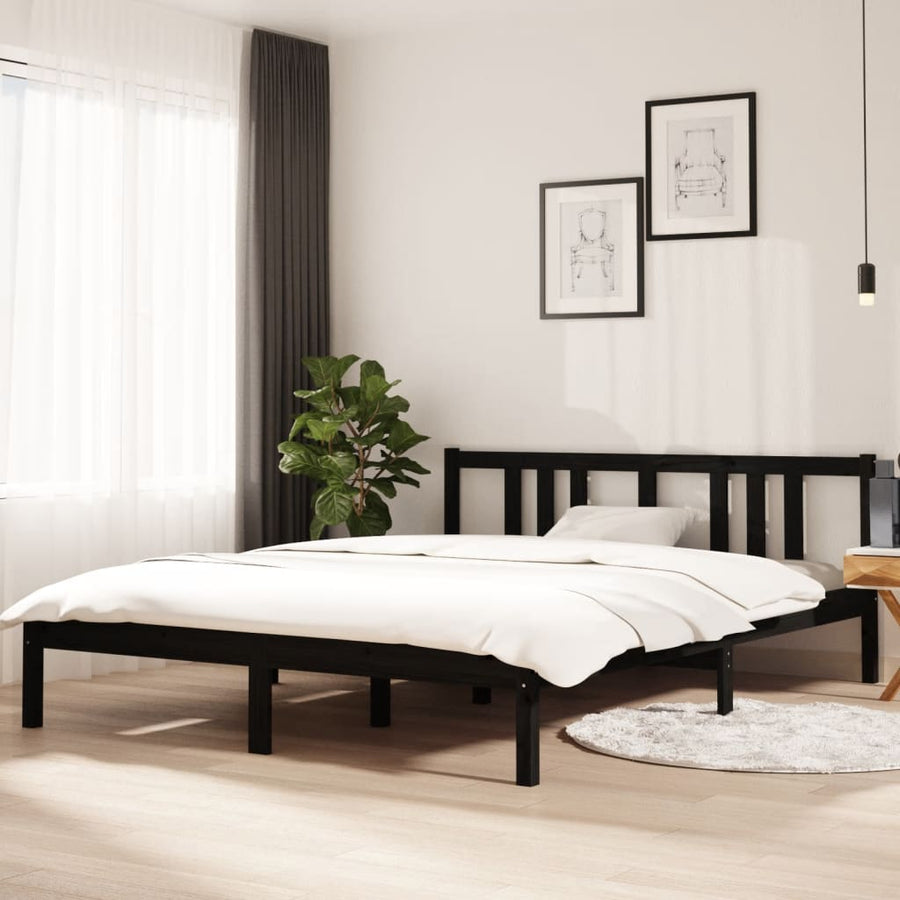Bedframe Massief Hout Zwart 150X200 Cm 5Ft King Size
