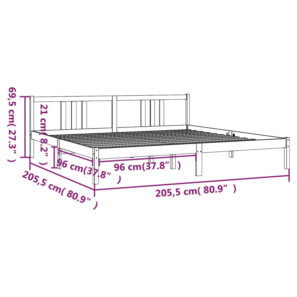 Bedframe Massief Hout Grijs 200X200 Cm