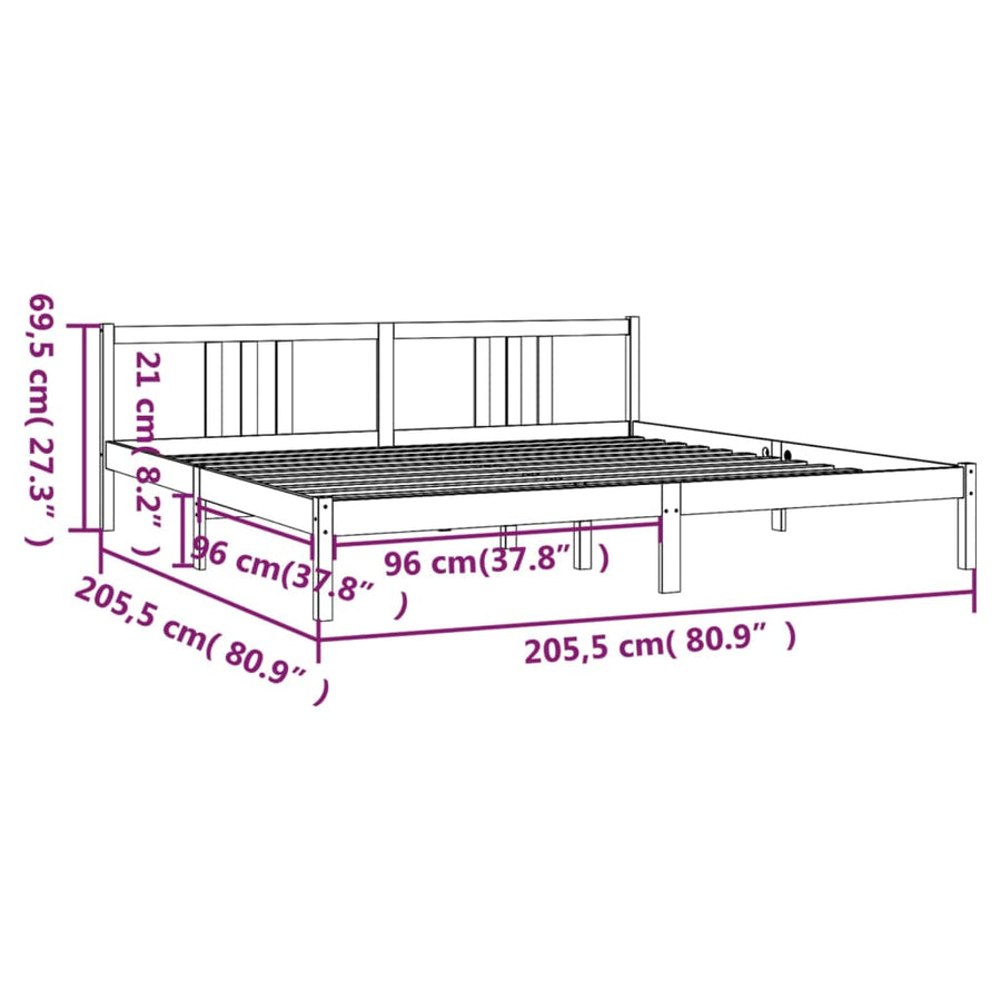 Bedframe Massief Hout Grijs 200X200 Cm
