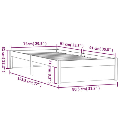 Bedframe Massief Hout Wit 75X190 Cm 2Ft6 Small Single