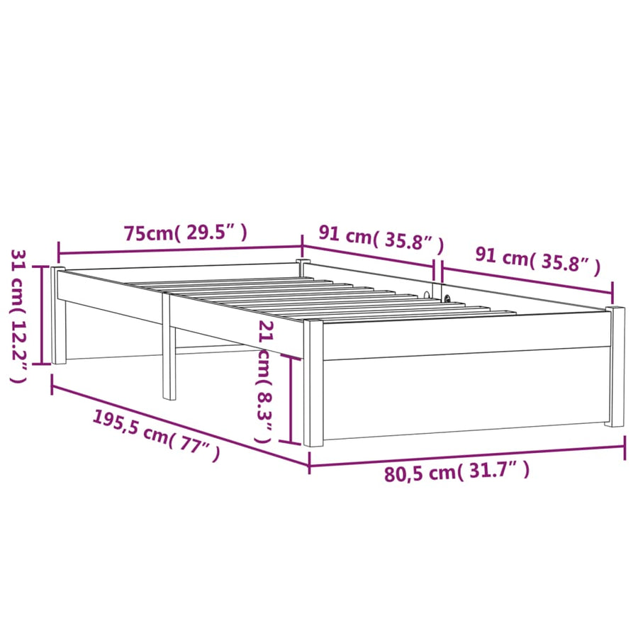 Bedframe Massief Hout Honingbruin 75X190 Cm 2Ft6 Small Single