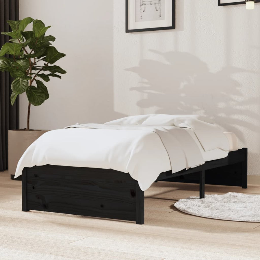 Bedframe Massief Hout Zwart 75X190 Cm 2Ft6 Small Single