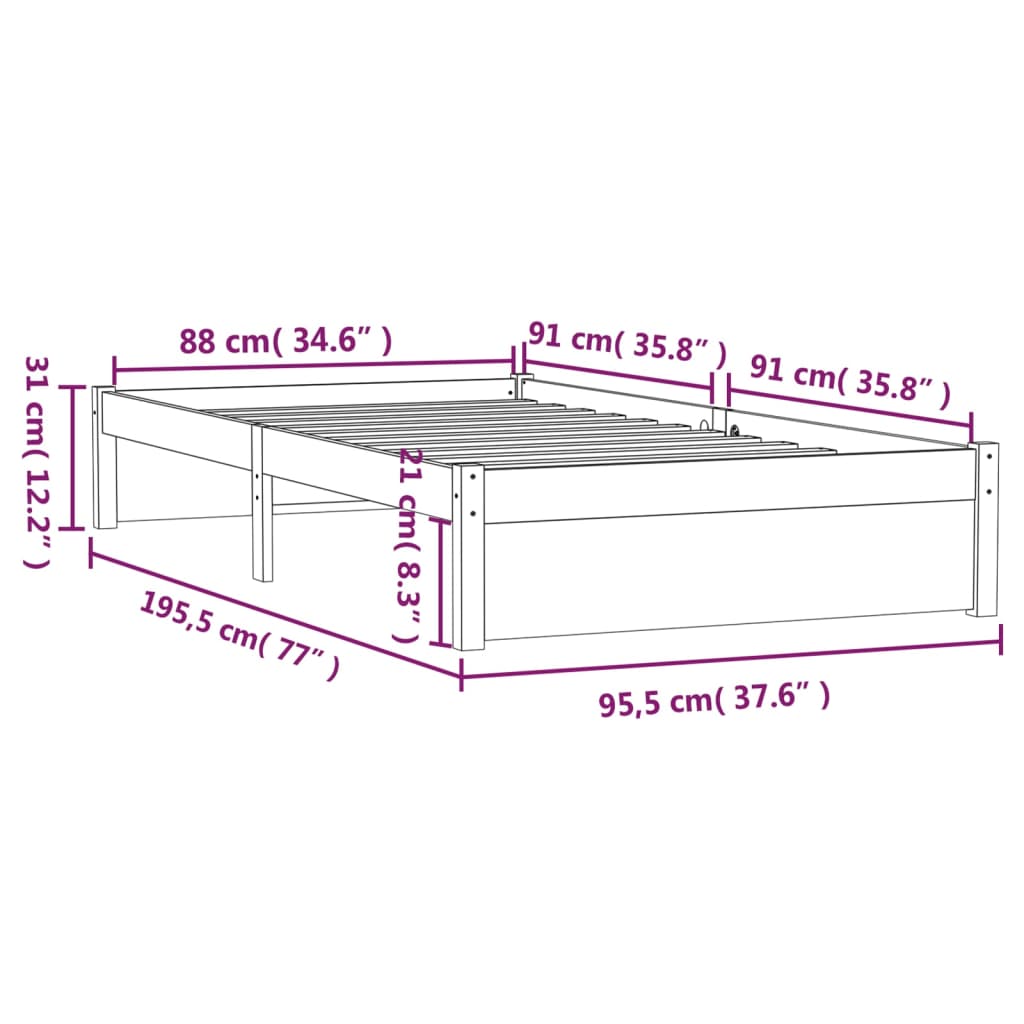 Bedframe Massief Hout Wit 90X190 Cm 3Ft Single