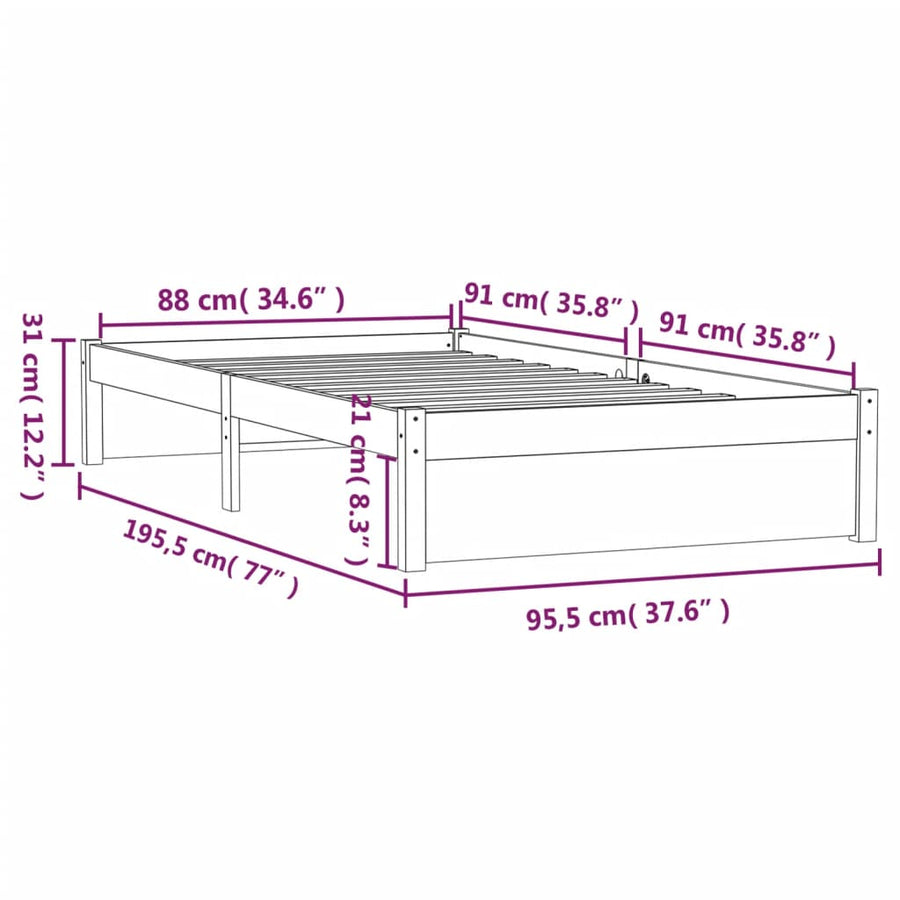 Bedframe Massief Hout Honingbruin 90X190 Cm 3Ft Single