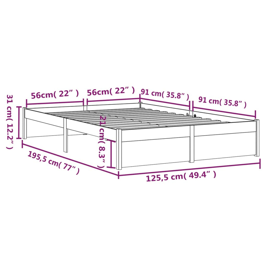 Bedframe Massief Hout Zwart 120X190 Cm 4Ft Small Double