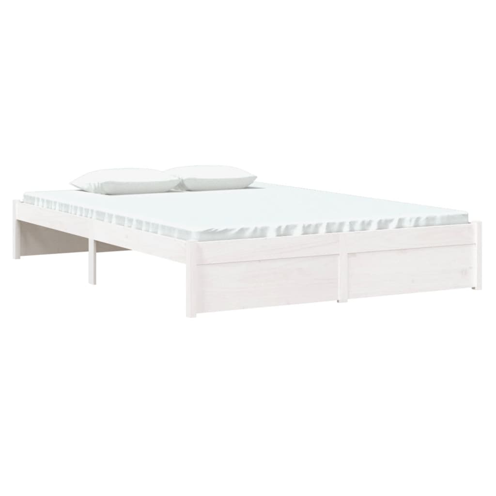 Bedframe Massief Hout Wit 135X190 Cm 4Ft6 Double