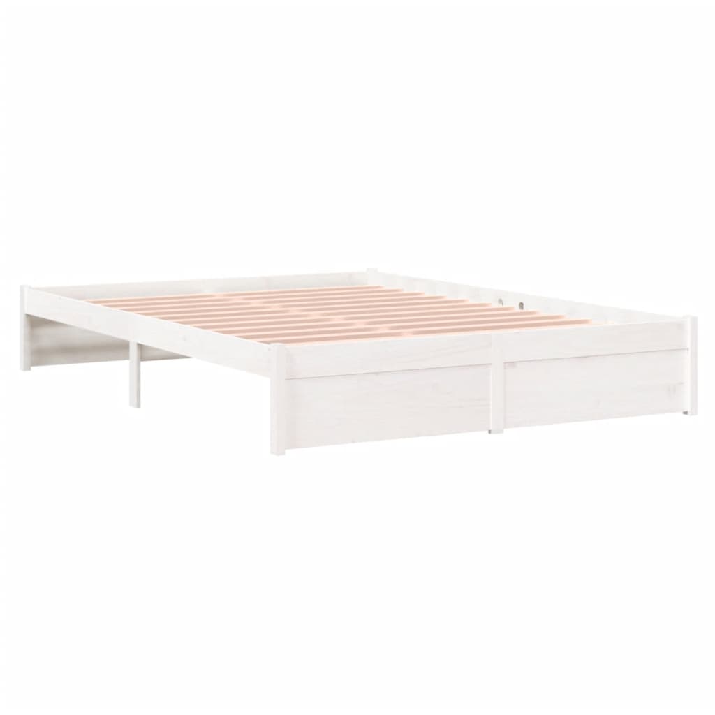 Bedframe Massief Hout Wit 135X190 Cm 4Ft6 Double