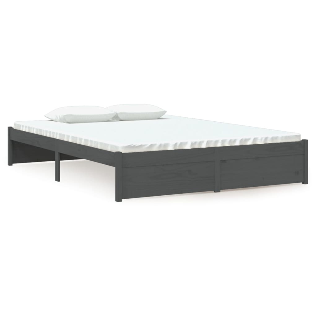Bedframe Massief Hout Grijs 135X190 Cm 4Ft6 Double