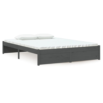 Bedframe Massief Hout Grijs 135X190 Cm 4Ft6 Double