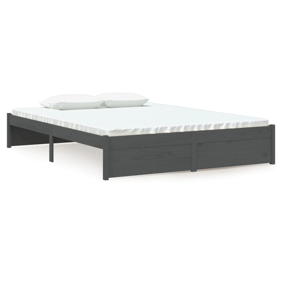 Bedframe Massief Hout Grijs 135X190 Cm 4Ft6 Double