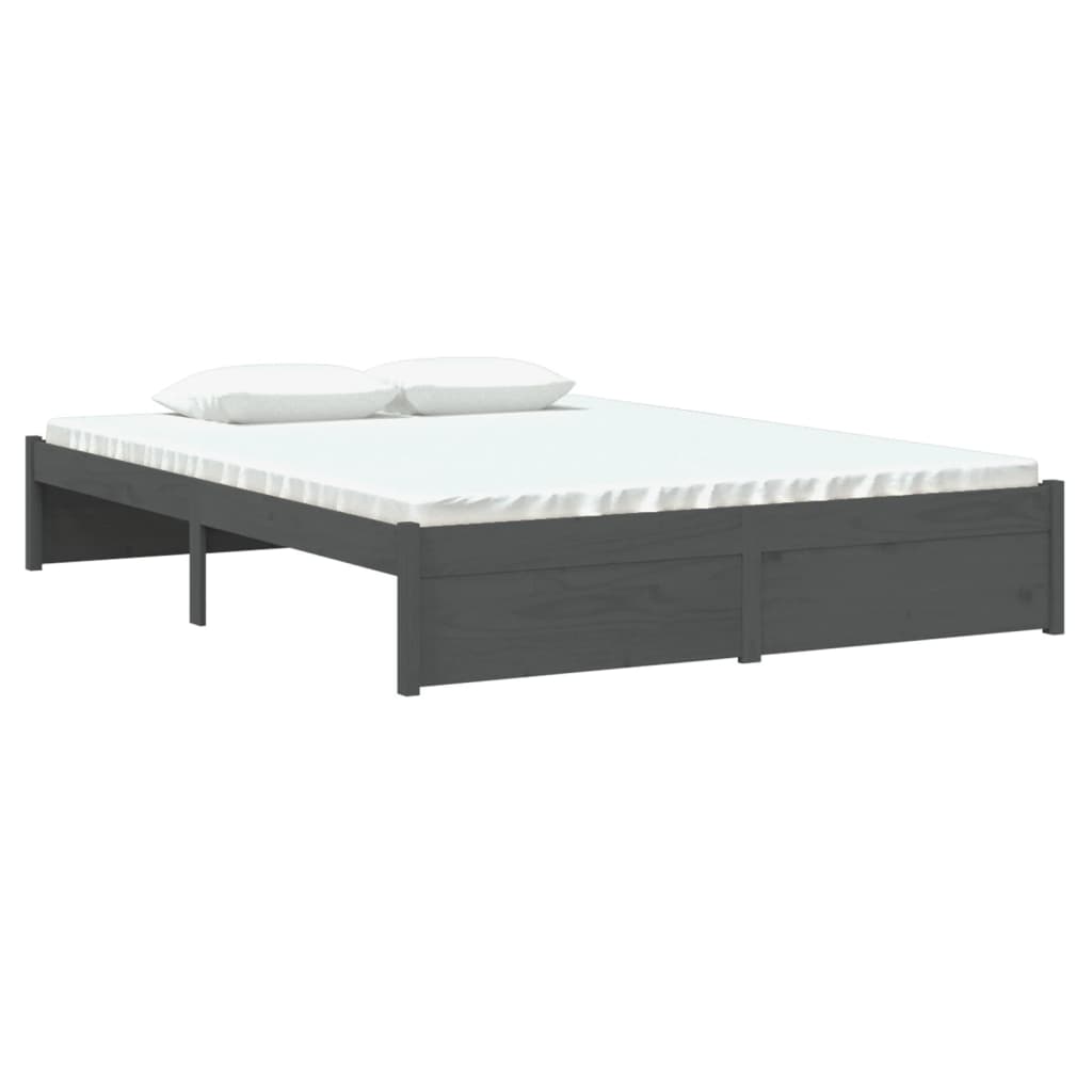 Bedframe Massief Hout Grijs 135X190 Cm 4Ft6 Double