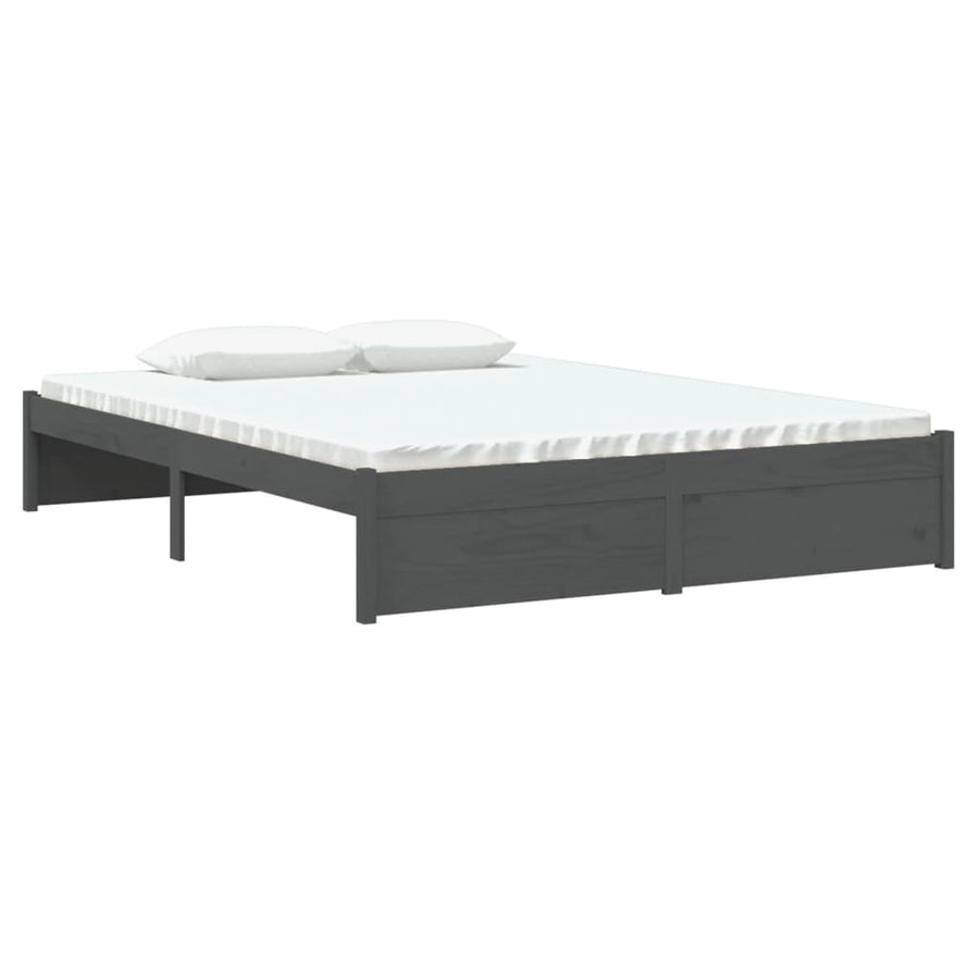 Bedframe Massief Hout Grijs 135X190 Cm 4Ft6 Double