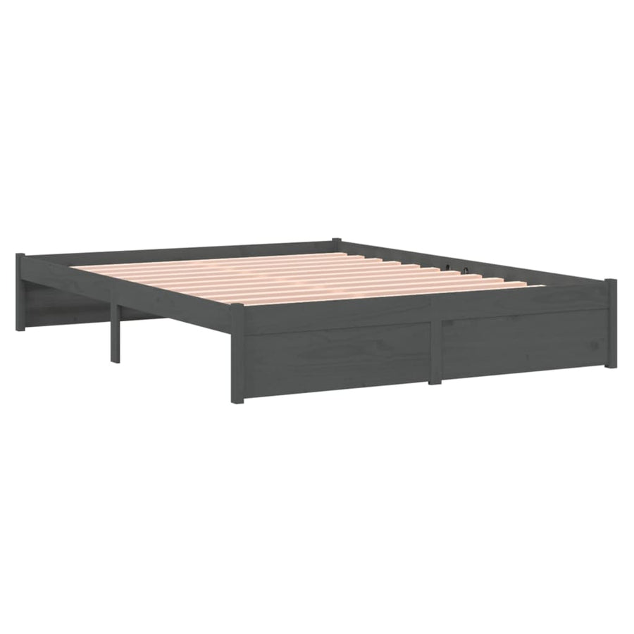 Bedframe Massief Hout Grijs 135X190 Cm 4Ft6 Double