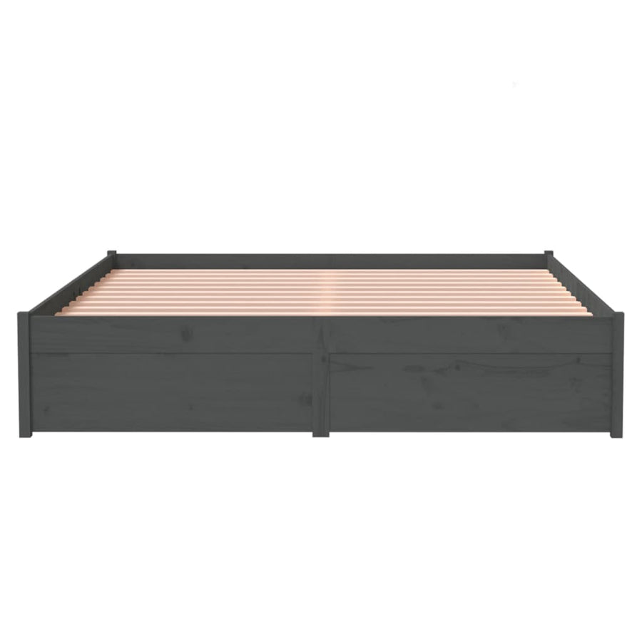 Bedframe Massief Hout Grijs 135X190 Cm 4Ft6 Double