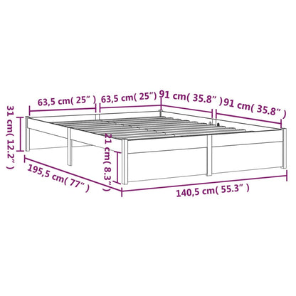 Bedframe Massief Hout Grijs 135X190 Cm 4Ft6 Double