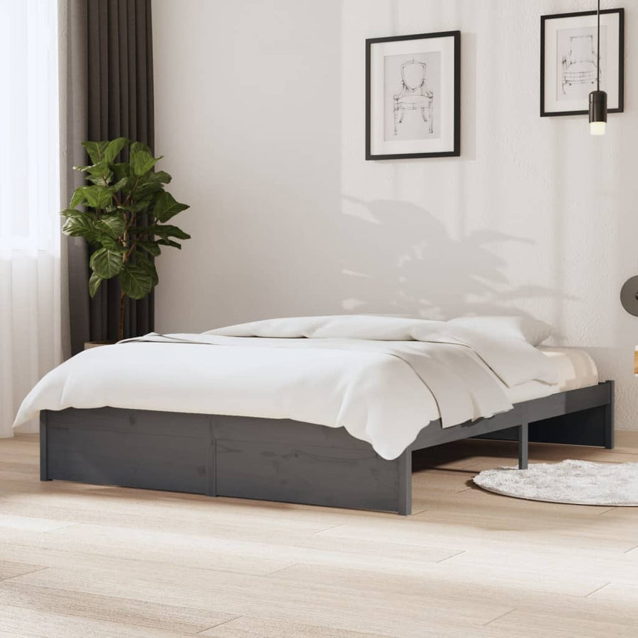Bedframe Massief Hout Grijs 135X190 Cm 4Ft6 Double