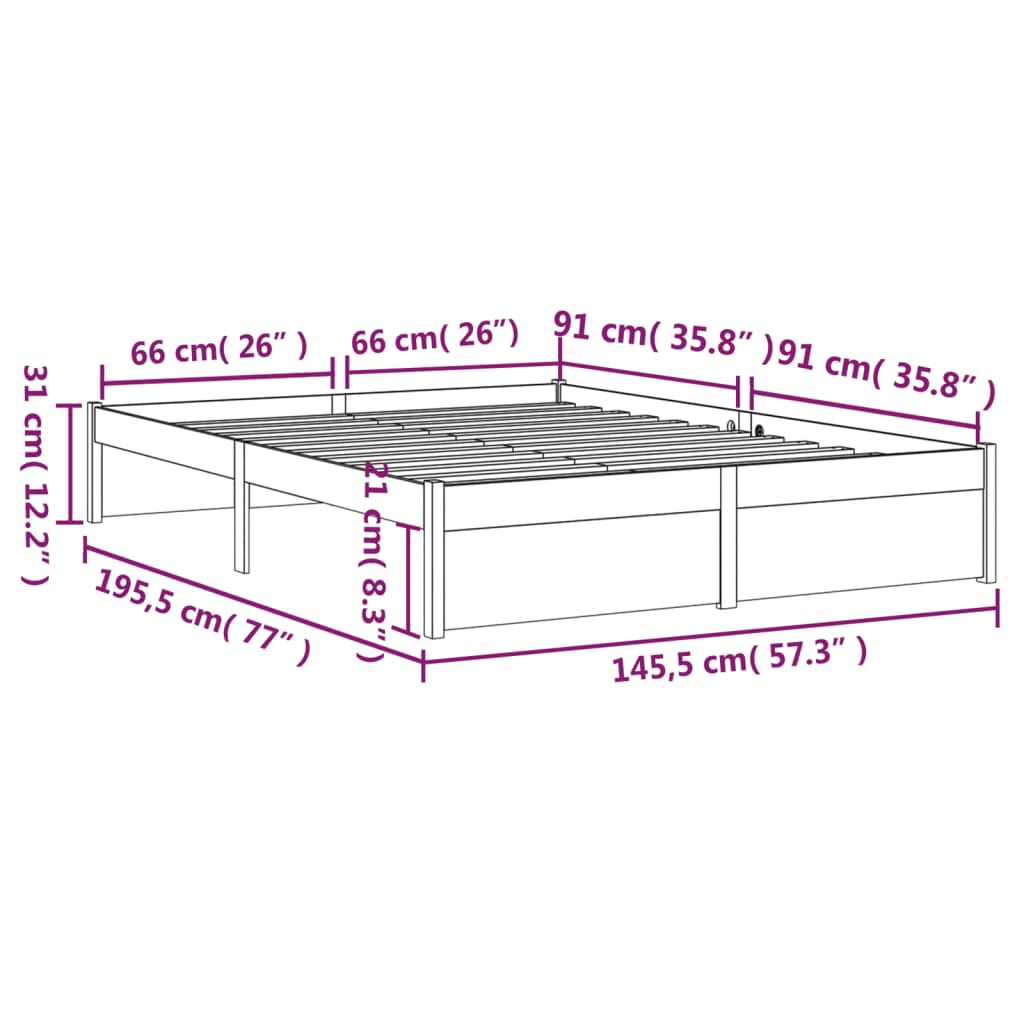 Bedframe Massief Hout Grijs 140X190 Cm