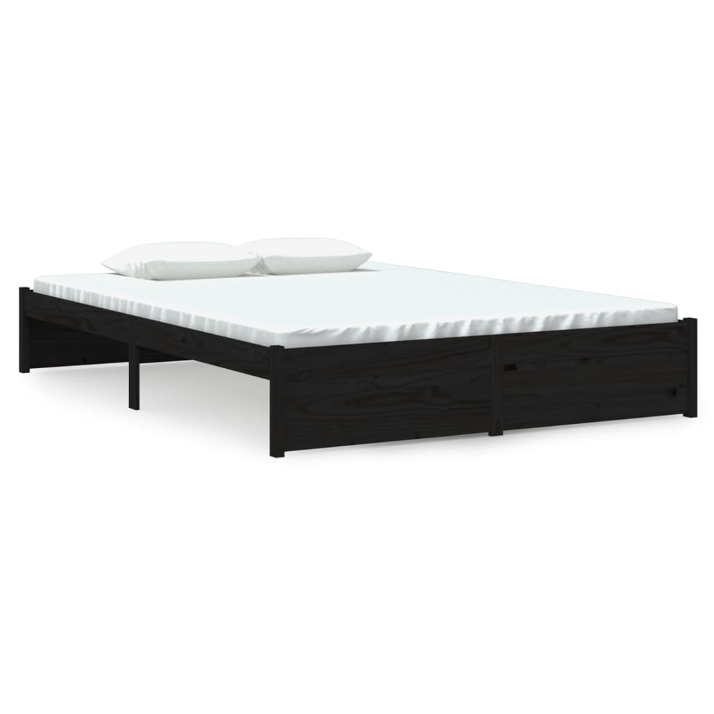 Bedframe Massief Hout Zwart 140X190 Cm