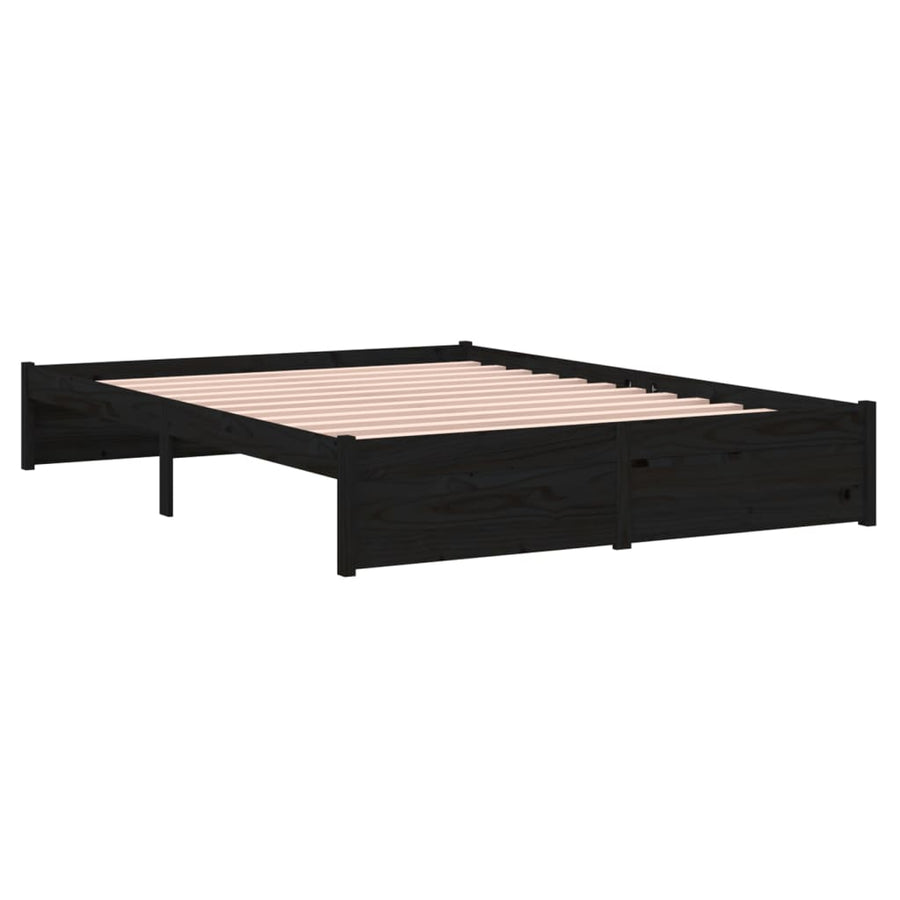 Bedframe Massief Hout Zwart 140X190 Cm