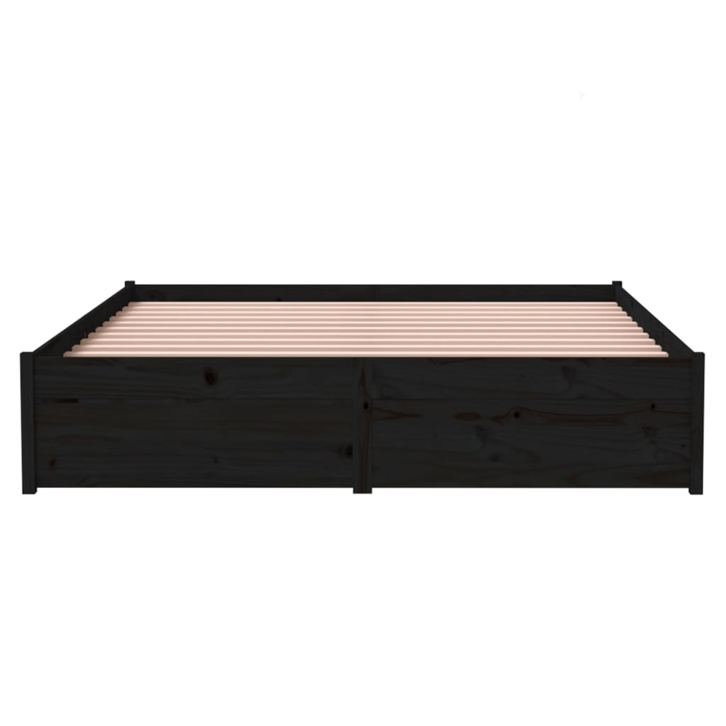 Bedframe Massief Hout Zwart 140X190 Cm