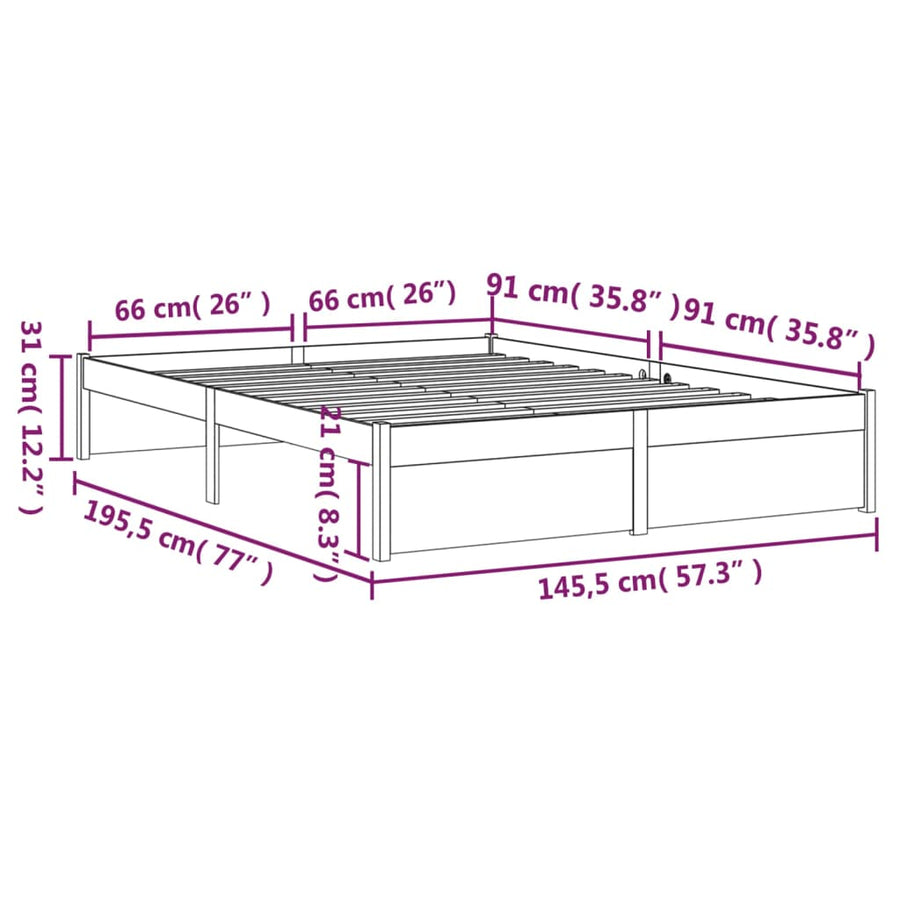 Bedframe Massief Hout Zwart 140X190 Cm