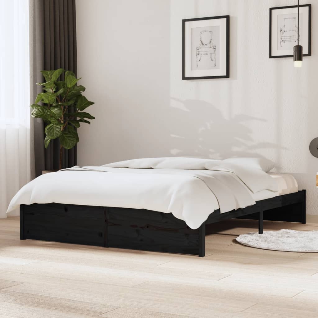 Bedframe Massief Hout Zwart 140X190 Cm