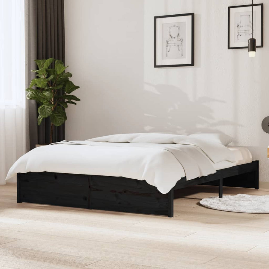 Bedframe Massief Hout Zwart 140X190 Cm