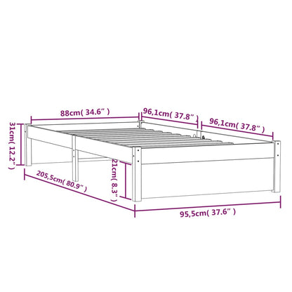 Bedframe Massief Hout Wit 90X200 Cm