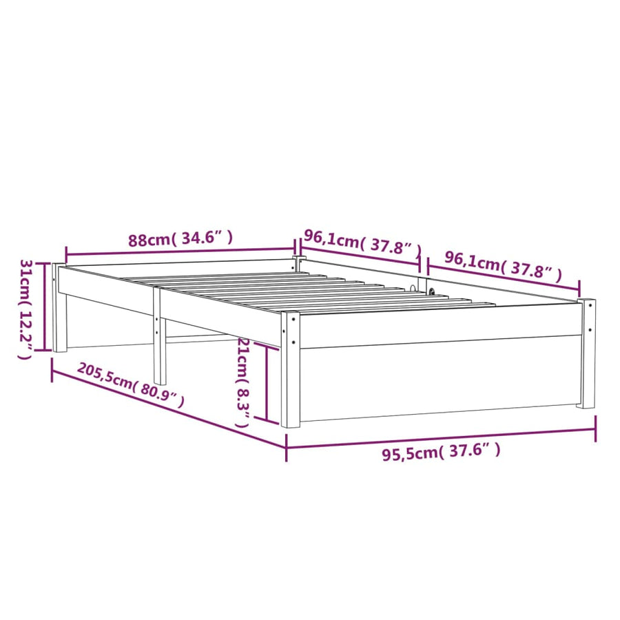 Bedframe Massief Hout Honingbruin 90X200 Cm