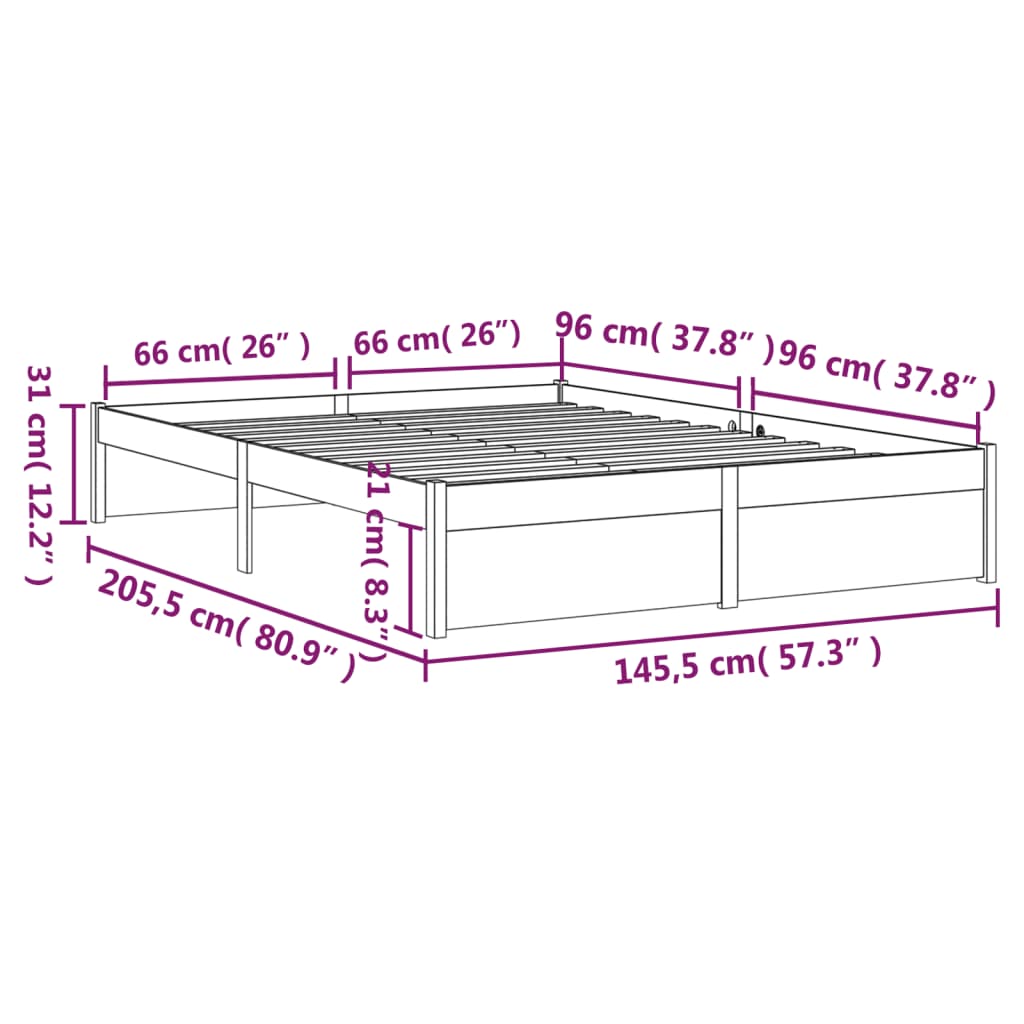 Bedframe Massief Hout Grijs 140X200 Cm