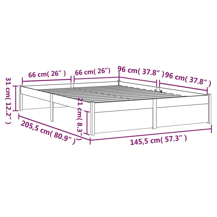 Bedframe Massief Hout Grijs 140X200 Cm