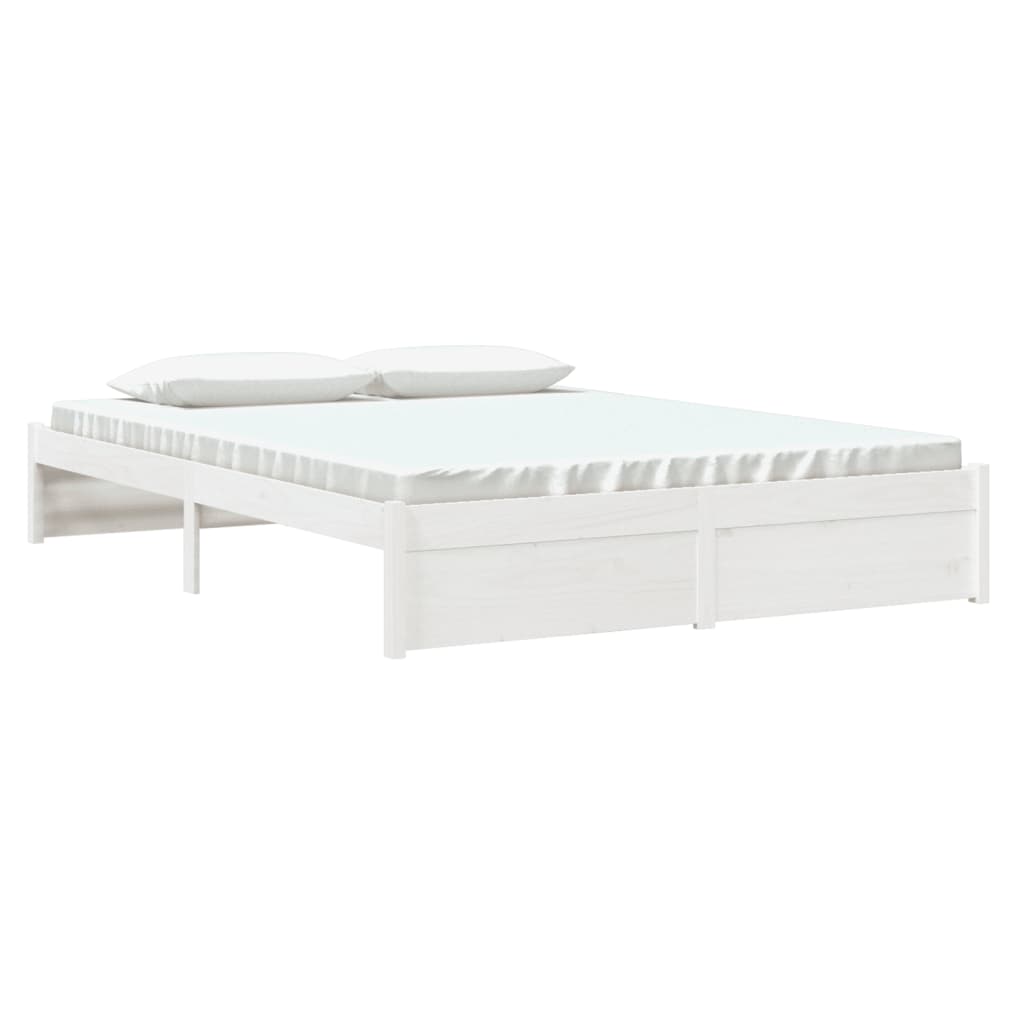 Bedframe Massief Hout Wit 150X200 Cm 5Ft King Size