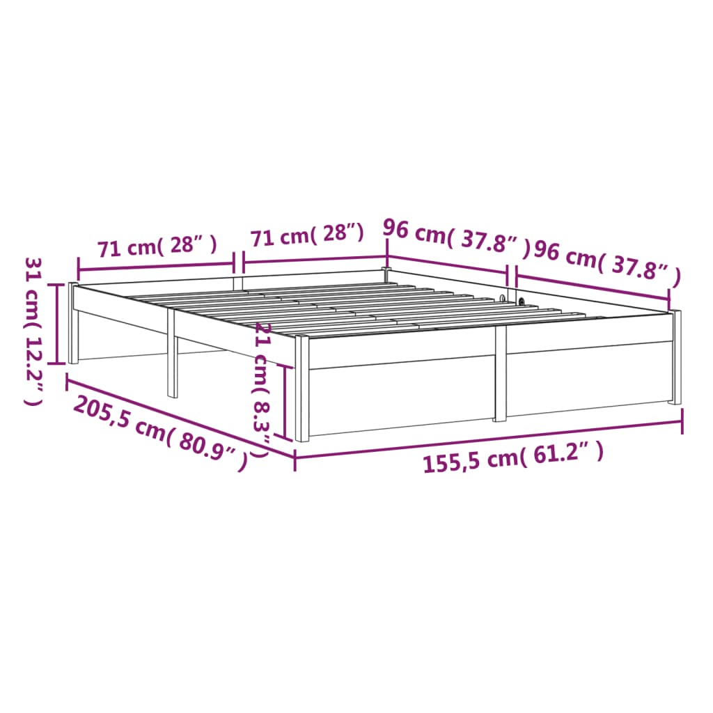 Bedframe Massief Hout Wit 150X200 Cm 5Ft King Size
