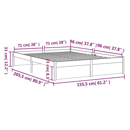 Bedframe Massief Hout Wit 150X200 Cm 5Ft King Size